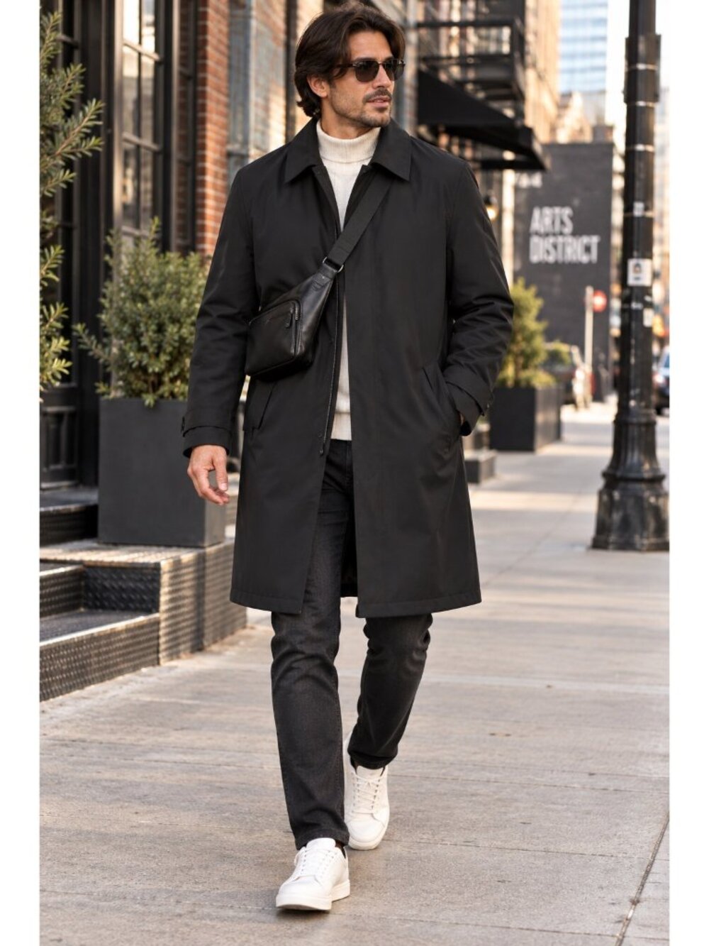 Michael Kors Men’s Black Long Coat Large NWT Zip Snap Front $225 Trench
